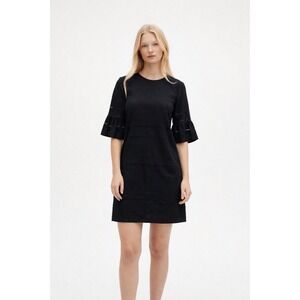 J CREW Women's Black Cotton Eyelet Ruffle Sleeve Dress Size 4